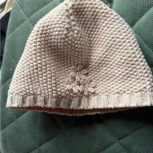 Pink Knit Baby Beanie with Floral Detail